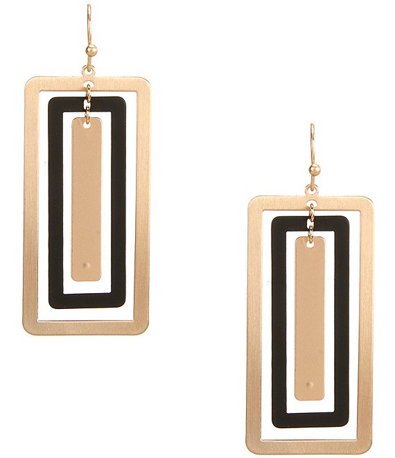 Southern Living Multi Rectangle Metal Jet Rubberized Drop Earrings, Gold/Jet - Image 1