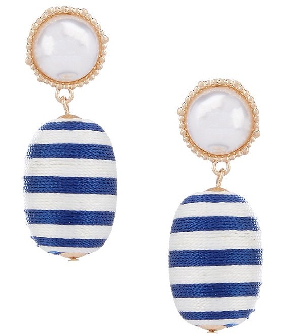 Southern Living Pearl Thread Wrap Ball Post Drop Earrings