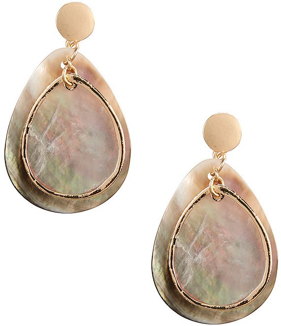 Southern Living Round Metal Stud Multi Shell Double Teardrop Drop Earrings