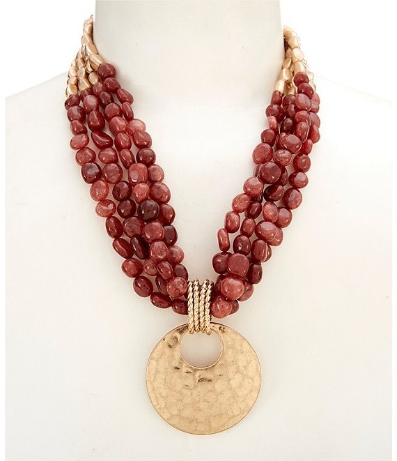 Southern Living Semi-Precious Beaded Short Multi Strand Statement Necklace