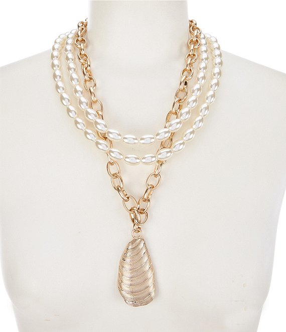 Southern Living Shell Short Multi Strand Pearl Chain Necklace