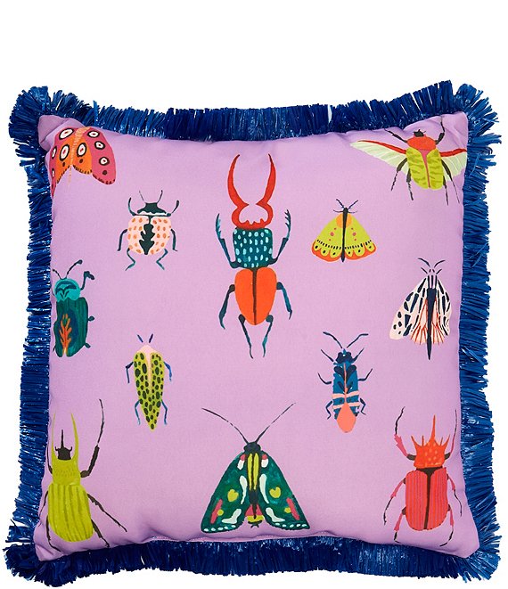 Southern Living Summer Shop Collection Insect Indoor/Outdoor Fringe Trim Pillow, Purple/Multi - Image 1