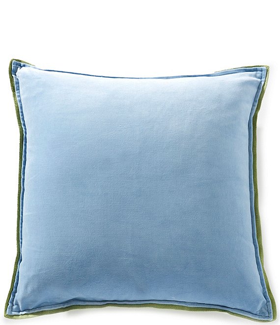Southern Living Velvet & Linen Dual Color Reversible Oversize Square Pillow, Tendril/Dusk Blue - Image 1