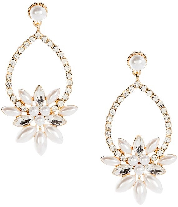 Southern Living x Borrowed & Blue Open Hoop with Pearl Cluster Drop Earrings, Crystal/Pearl - Image 1