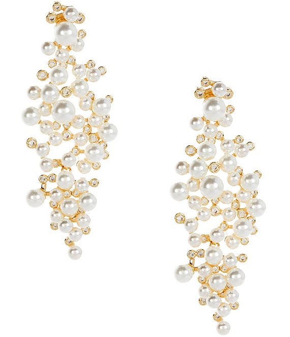 Southern Living x Borrowed & Blue Pearl and Cubic Zirconia Cluster Statement Drop Earrings, Crystal/Pearl - Image 1
