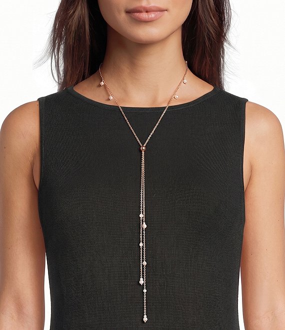 Southern Living x Borrowed & Blue Pearl Drop Shaky Frontal Delicate Chain Long Strand Y Necklace