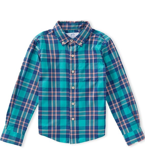 Southern Tide Boys Village Beach Plaid Button Front Long Sleeve Sport Shirt