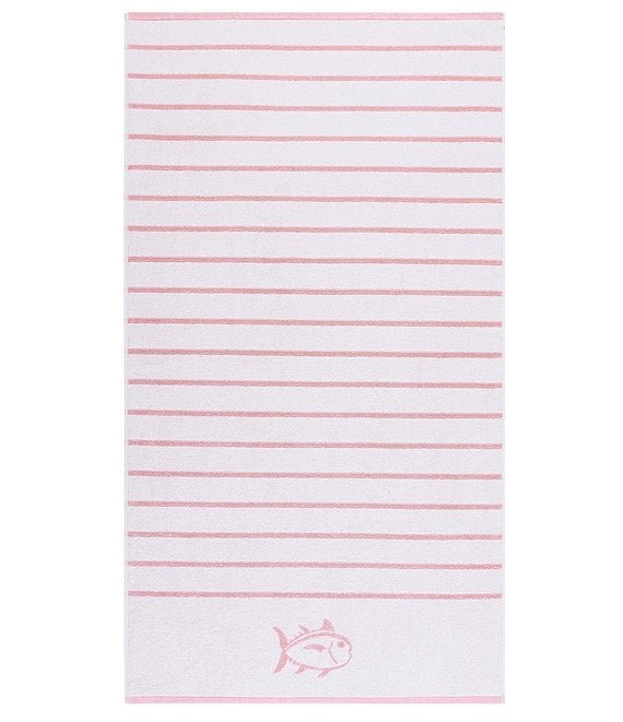 Color:White/Geranium Pink - Image 1 - Breton Striped 2-Pack Bath Towel Set