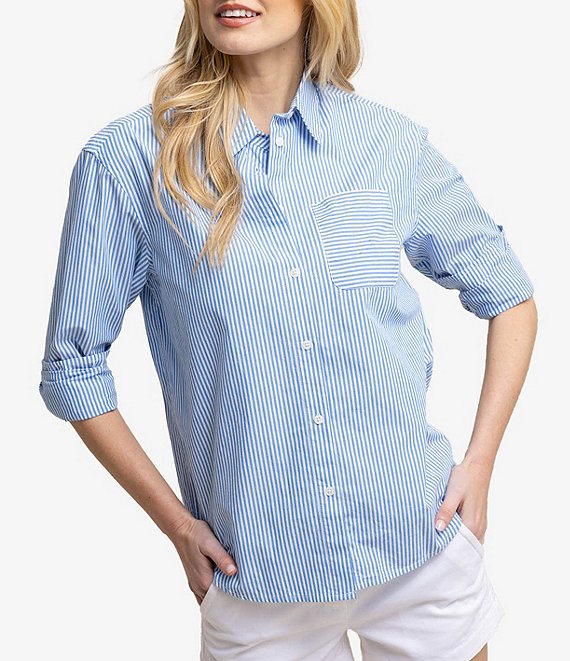 Southern Tide Katherine Long Sleeve Button Front Poplin Shirt | Dillard's