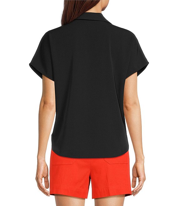 Spanx SPANX® Collared Split V-Neck Drop Shoulder Short Sleeve