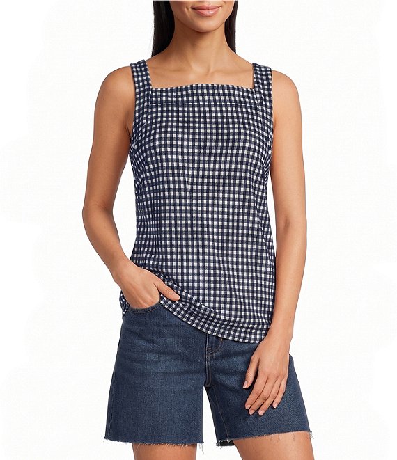 SPANX Coordinating Gingham Square Neck Sleeveless Ponte Jacquard Tank Top