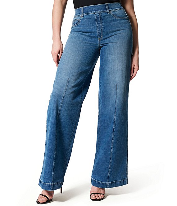 Spanx Seamed Front Wide Leg Jeans in Blue
