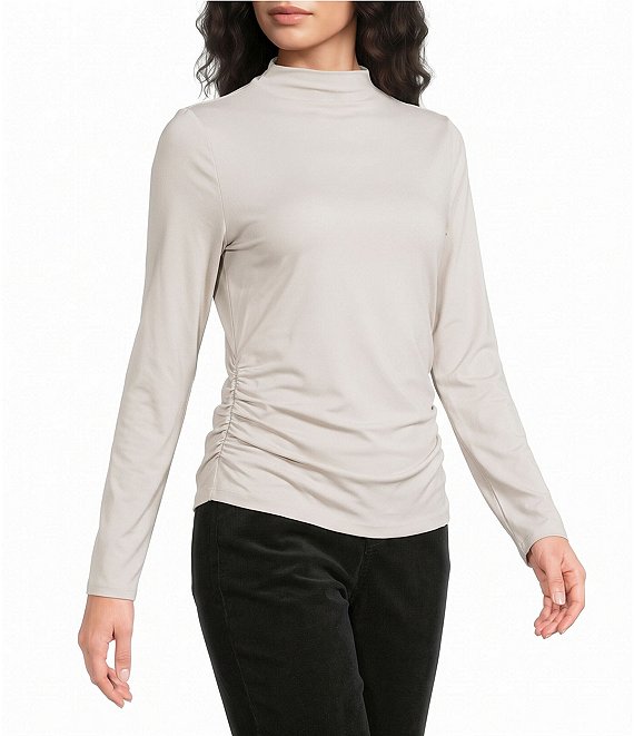 Spanx SPANXsmooth® Jersey Mock Neck Long Sleeve Ruched Top