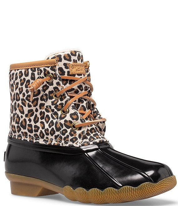 Sperry Girls Saltwater Leopard Print Cold Weather Duck Boots