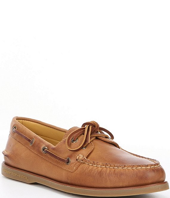 Color:Tan - Image 1 - Men's Gold Water Resistant Leather Boat Shoes
