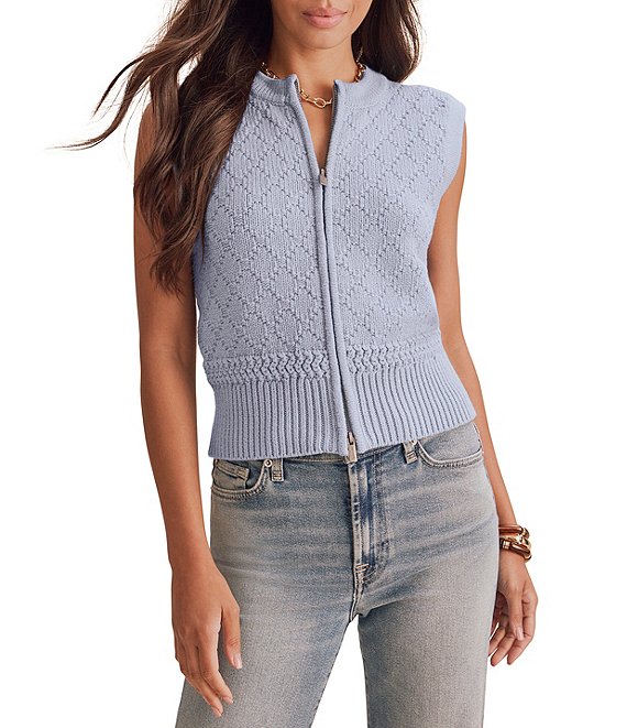 Splendid Benson Crew Neck Sleeveless Zip Front Sweater Vest