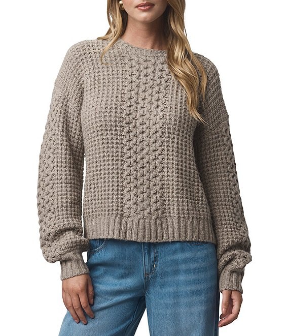 Splendid Celeste Wool Cashmere Blend Cable Knit Round Neck Long Sleeve Sweater