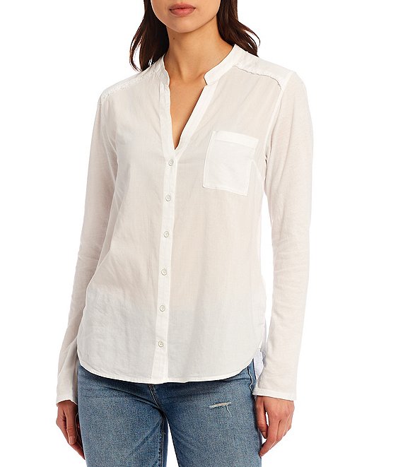 Splendid Casey Split Round Neck Button Front Long Sleeve Shirt