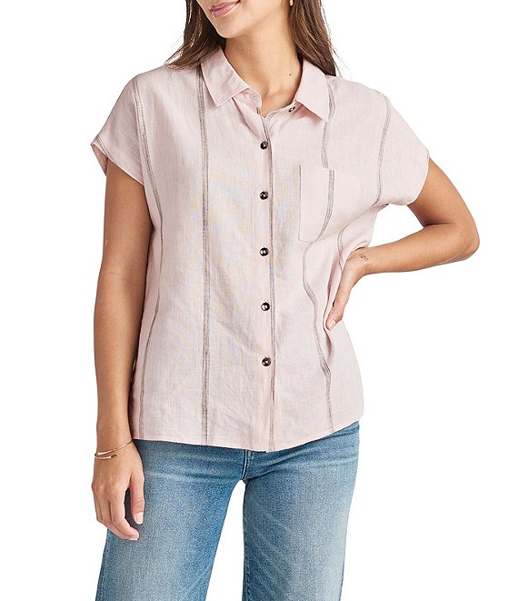 Color:Patina/Lead - Image 1 - Giada Short Sleeve Point Collar Button Front Shirt