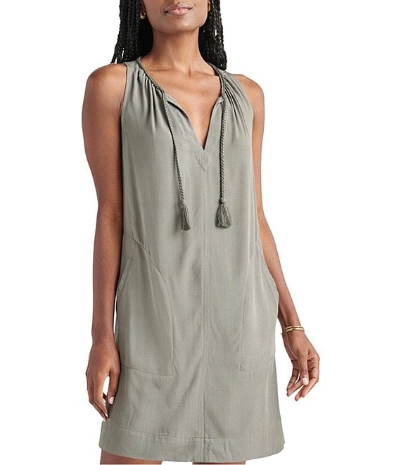 Splendid Jennifer Split V Neckline Sleeveless Tassel Detail Dress