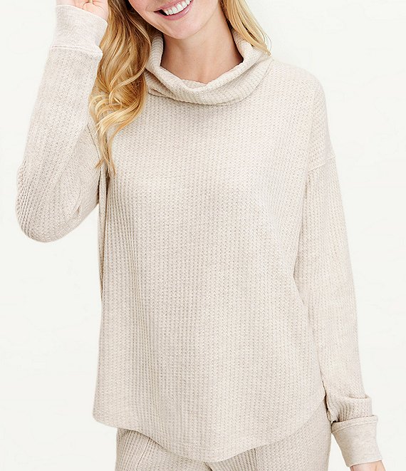 Color:Oatmeal - Image 1 - Knit Firestone Cowl Neck Coordinating Long Sleeve Sweatshirt