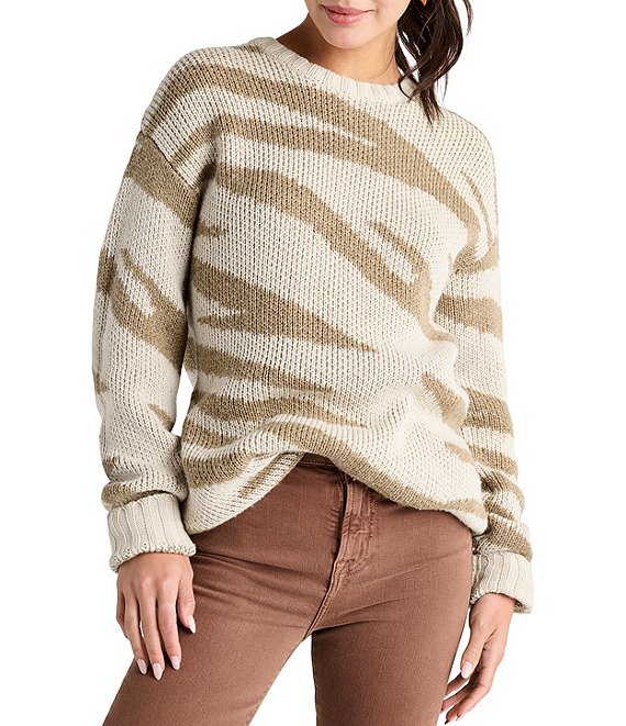 Splendid Lana Zebra Crew Neck Long Sleeve Wool Blend Sweater