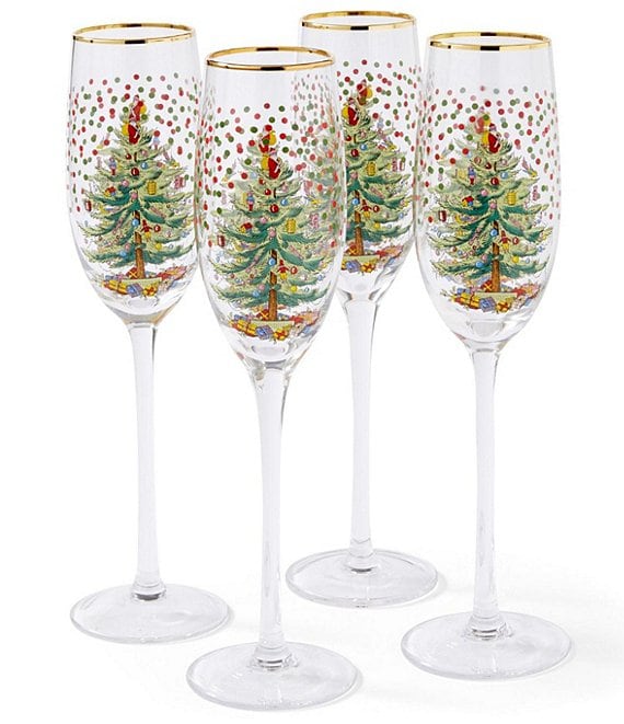 Spode Christmas Tree Polka Dot Champagne Flutes, Set of 4
