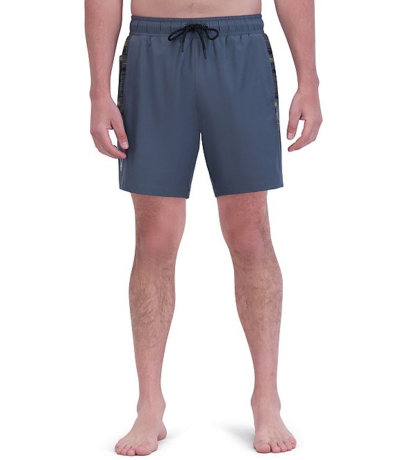 Spyder Brushed Print Color Blocked 7 double Inseam Swim Trunks