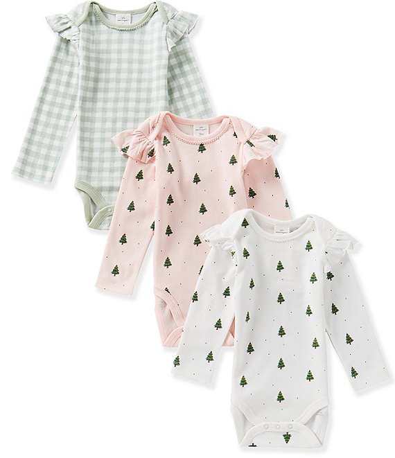 Starting Out Baby Girls Christmas Tree Long Sleeve Bodysuit 3-Pack Set
