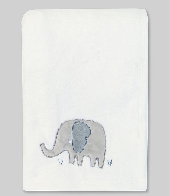 Starting Out Ivory Elephant Applique Baby Blanket