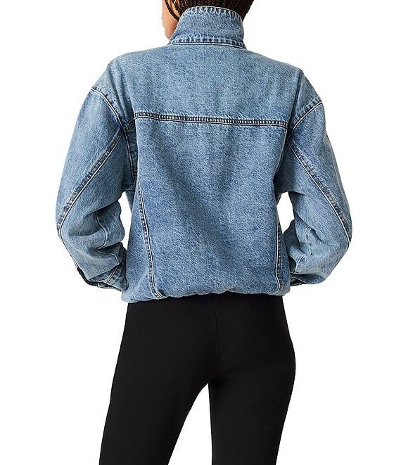 Steve Madden Allyson Funnel Neck Long Sleeve Bubble Hem Denim