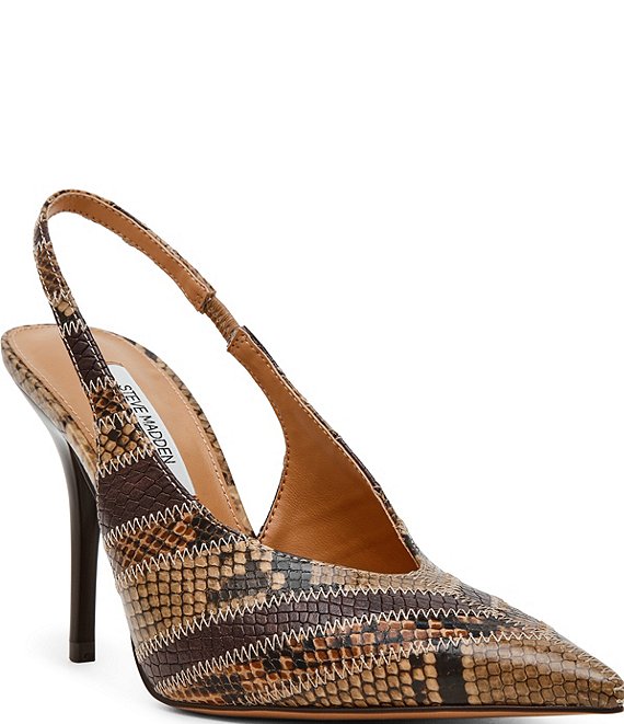 Steve Madden Andromeda Patchwork Snake Print High Vamp Slingback Pumps