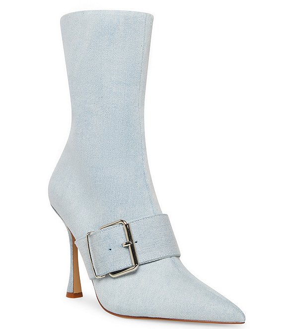Color:Denim Fabric - Image 1 - Banter Denim Pointed Toe Buckle Booties