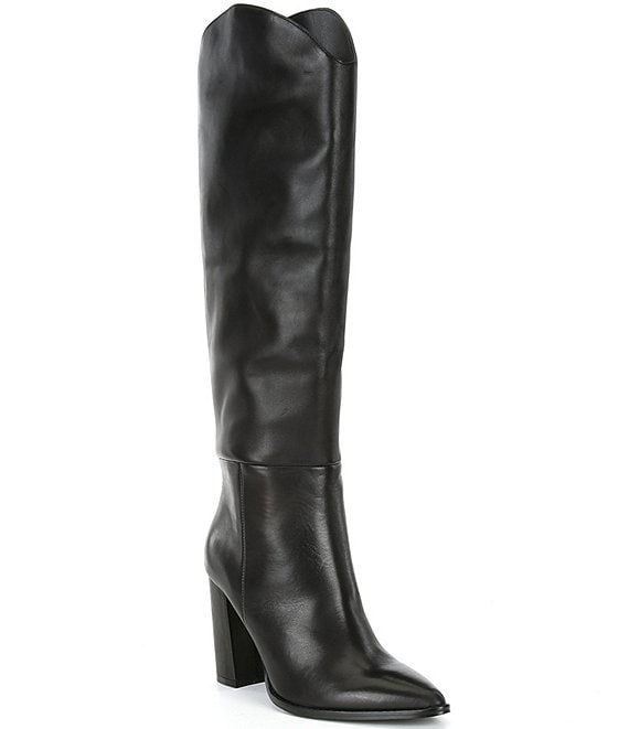 Color:Black - Image 1 - Bixby Leather Western Inspired Block Heel Tall Boots