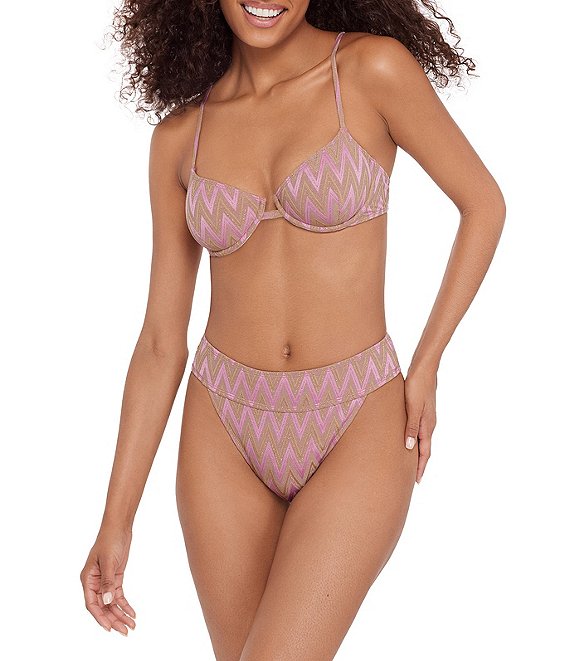 Steve Madden Chevron Sine Underwire Swim Top & High Waisted Swim Bottom
