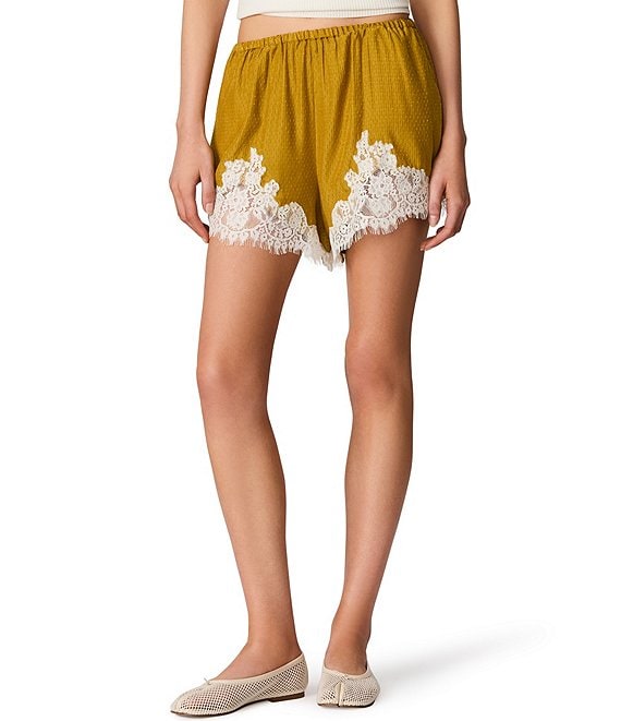Steve Madden Daisee Pull-On Lace Hem Satin Jacquard Dot Shorts