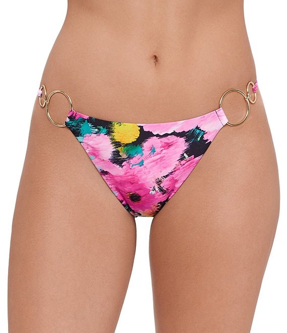Steve Madden Dazy Fields Strap Side Double Gold Ring Hardware Swim Bottom