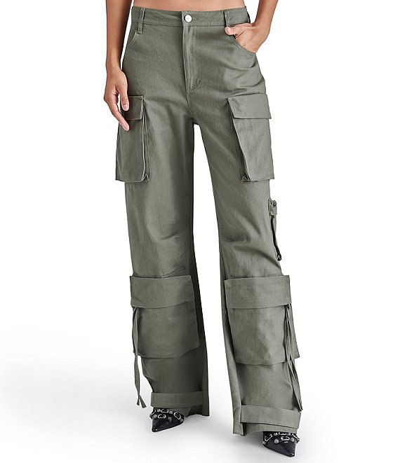 Steve Madden Duo Mid Rise Oversized Cargo Pants, Olive - Image 1