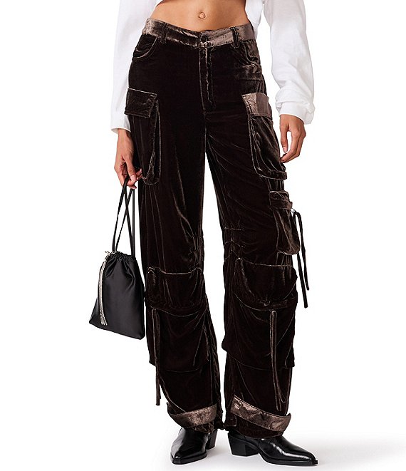 Steve Madden Duo Velvet Mid Rise Utility Cargo Pants