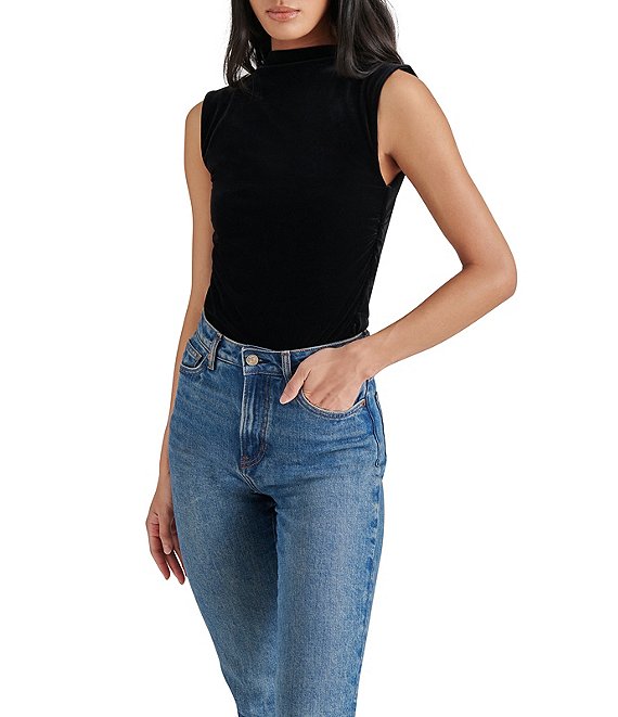 Women's High Collar Sleeveless Velvet Bodysuits Women's High Collar Sleeveless Velvet Bodysuits