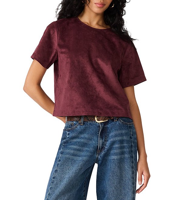 Steve Madden Ezra Faux Suede Crew Neck Short Sleeve Top