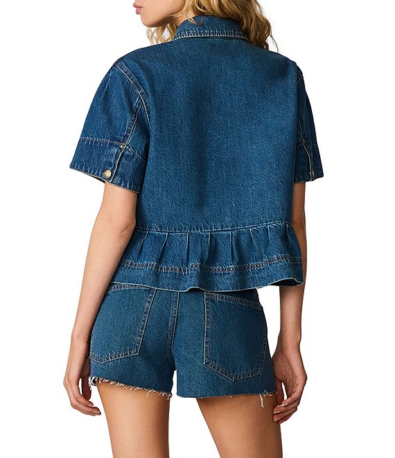 ESTNATION カーブヘムショートジャケット Steve Madden Haezel Collared Short Sleeve Peplum Denim