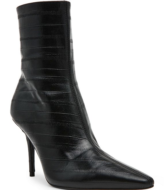 Steve Madden Heleena Leather Eel Embossed Stiletto Pointed Toe Ankle Booties