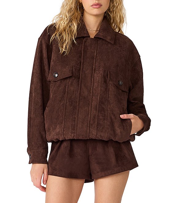 Steve Madden Henson Faux Suede Collared Long Sleeve Jacket
