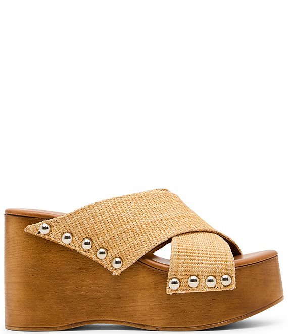 Steve Madden Koko Raffia Studded Wood Platform Sandals | Dillard's