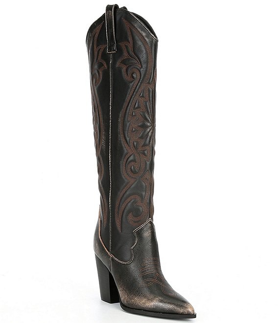 Steve Madden Lashes Distressed Leather Tall Western Boots