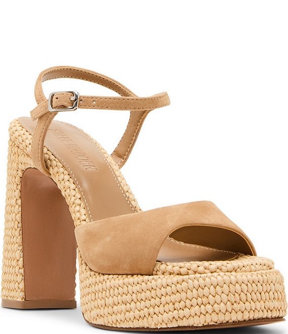 Steve Madden Liandra Suede and Raffia Platform Dress Sandals