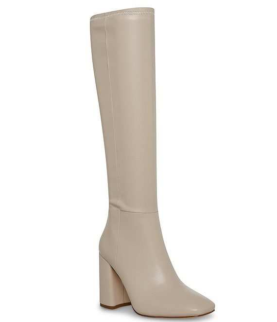 Color:Bone - Image 1 - Lizah Knee High Stacked Block Heel Boots