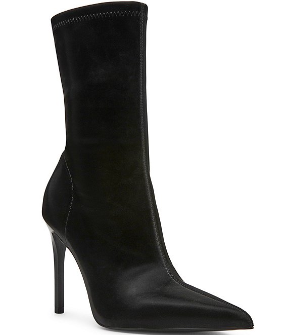 Steve Madden Mackena Techno Satin Pointed Toe Stiletto Booties