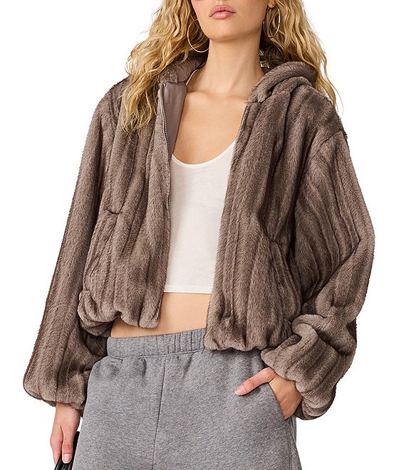 Steve Madden Mavis Faux Fur Hooded Long Sleeve Bubble Jacket